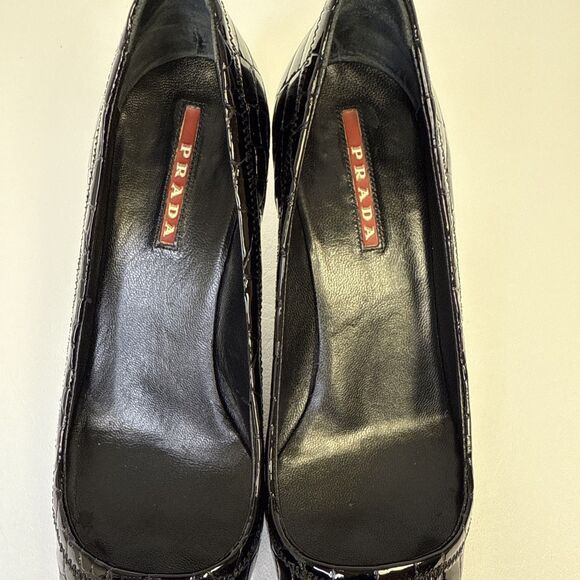 PRADA Cocco Lux Print Black Croco Embossed Leather Pumps EU 35.5 US 5.5 - Picture 9 of 16